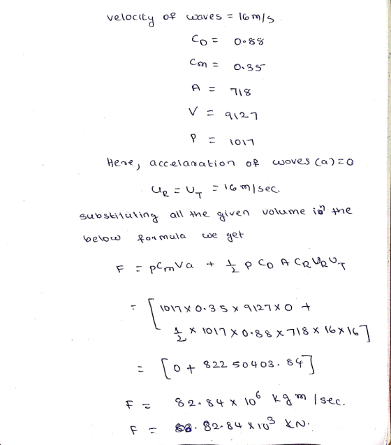 velocity of waves = 16 m/s Cos 0088 cm = 0.35 A = 718 V = 9127 p = 1011 Here, accelanation of waves (alco Up=U = 16 m/sec. su