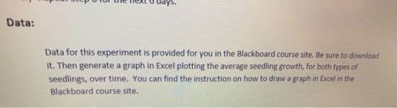 pot DLPUIUI ule le buays. Data: Data for this experiment is provided for you in the Blackboard course site. Be sure to downlo