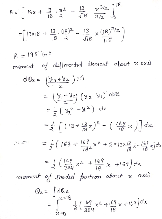 718 +[18418 + 1 cup 13x18 + line < 1892) A=195in2 moment of differential Element about we axis dOx = 147+ y 2 ) da 2 = (8,+9