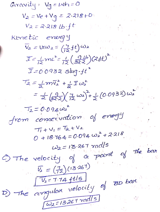 N2= =W2= Gravity, Vg = wh=0 V2 = Ve + Vg = 2.21870 V2 = 2:218 lb-ft Kinetic erzegy Gift) W2 Jam +6034) (231 1-0.0932 Slug-ft