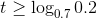 t \geq \log_{0.7}0.2