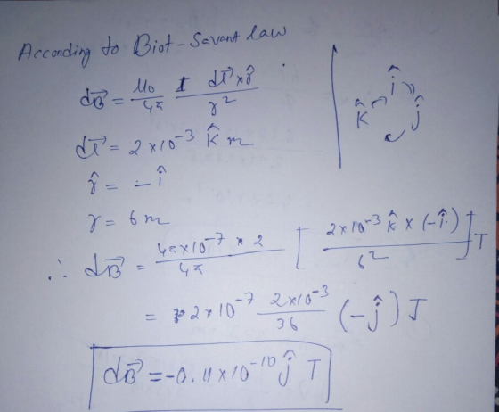 Acconding to Biot-Savant law doo - Mo I dex8. de = 2x10-3 km 8=6m do sex toy m2 1 23 102 x 6-7) 17 - 2 27 107 2008 (-9) J do