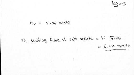 Rage-3 to 11 5.06 minutes 30, waiting time of 20th vehicle = 12-5.06 = 6.94 minutes