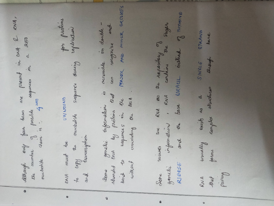 in DNA & RNA , a 250 • 1 Although only four bases are present the number of possible sequences in nucleotide chain is: 42 for