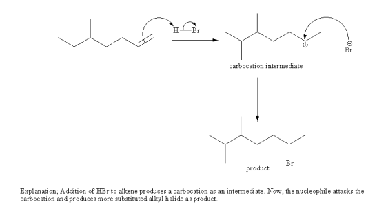 carbocation intermediate product Explanati on, Addition of HBr to alkene produces a carbocation as an intermedi ate. Now, the