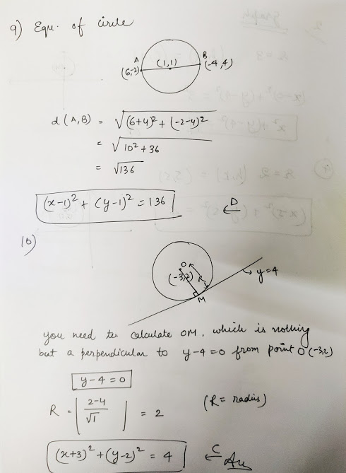 a) Equ of circle . (6.5 int d (A,B) = V (6+43+ (-2-4) 2 v 10²+36 = 8136 1 (x-1)2 + (4-1)2 = 136 you need to calculate but a p