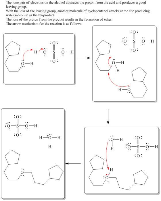 The lone pair of electrons on the alcohol abstracts the proton from the acid and porduces a good leaving group With the loss