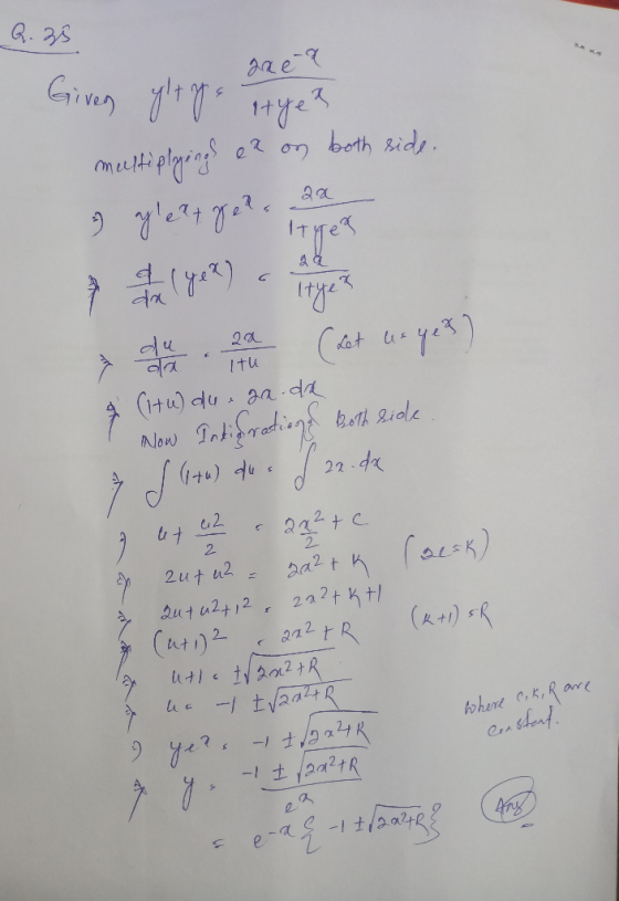 G. 25 area Given ylty etye? multiplyings ez on both side. I glezze?. 2a 0 Ityes 2 de cea (ket us yey) & Cituldu- ga da I Now