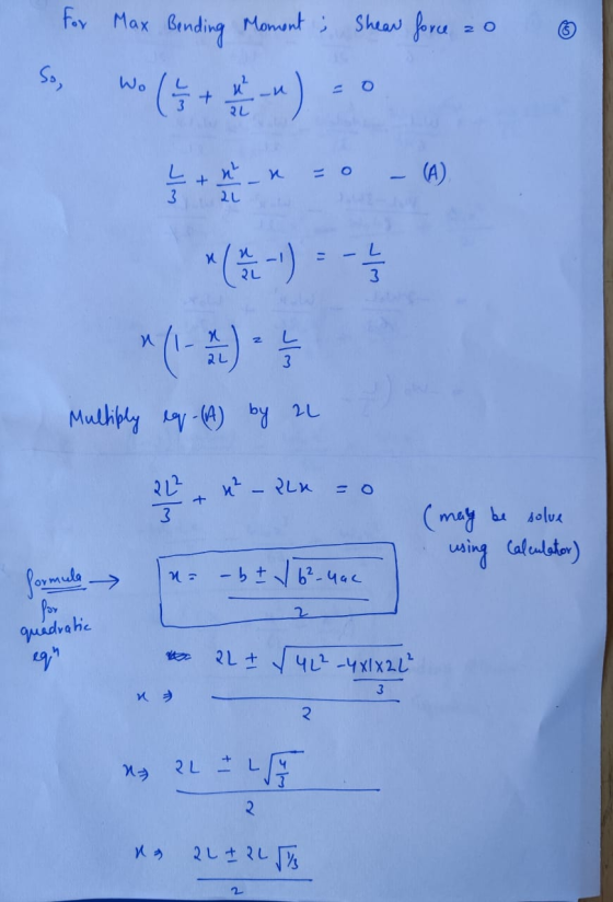 For Max Bending Momont ; Sheaw force So, Wo RL - (A) 느+t 2L (i-) %3D *(- ) 2L Mulhply egy-(4) by 2L (may be solua wing Calcu