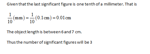 Given that the last significant figure is one tenth of a millimeter. That is To me (mm) = (0.1cm)=0.01 cm The object length i