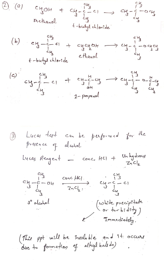 CL ②) (2) 앰 애 + C H-5 | - 땡 methanal t-butyl chloride CH () 앤 왱 넁 t-butyl chloride + 매 덈 C6HCH ) ethanol CH 앰 댄 당 + - - C- 6-
