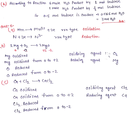 (b) Accareling to Reaction 6 mole H20 Produce by 1 mol Gulcose I mole H₂o Produce by t mol Gulcose 1. So 0.5 mol Gulcose is p