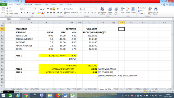 - 2x m Find & Select L CM CN CO CP CQ CR CS CT CU CVE 53 0.2 STATS - Microsoft Excel (Product Activation Failed) File Home In