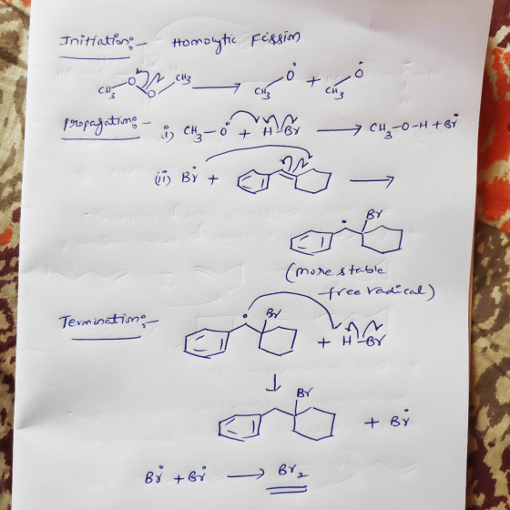 Initiation Homoyhc Fessin opajationg CH cu-o-H+6 By + BY (more stable free vaacal) Terminatin BY HBY J BY By