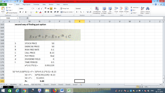 DERIVATIVES BINOMIAL - Microsoft Excel (Product Activation Failed) View Add-Ins File Home Insert Page Layout Formulas Data Re