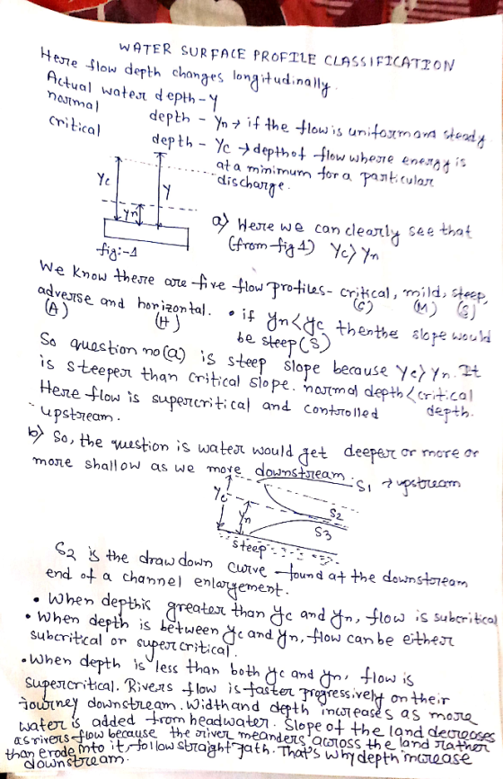 WATER SURFACE PROFTLE CLASSIFICATTON telow derth changes longtudinall Actual watet d epth- Ynプ.if ㅓhe-flow., s unifaxmand Ste