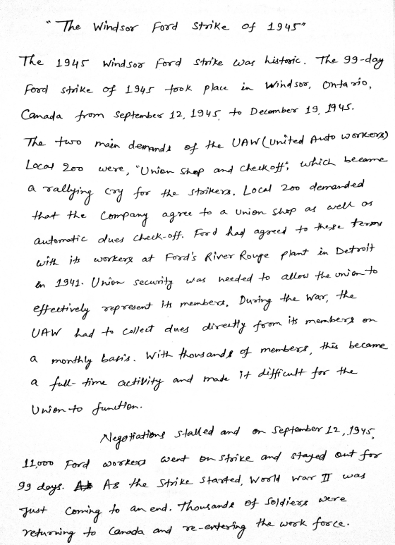Local 200 The two main demands of the UAW (United Auto workers) The Windsor Ford strike of 1945 The 1945 Windsor Ford strik