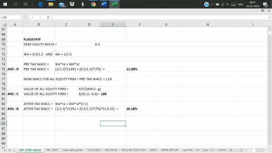 v 1* 08-01 ENG 24-03-207027 E86 FLAGSTAFF DEBT EQUITY RATIO = 0.5 Wd = 0.5/1.5 AND We = 1/1.5 PRE TAX WACC = PRE TAX WACC =