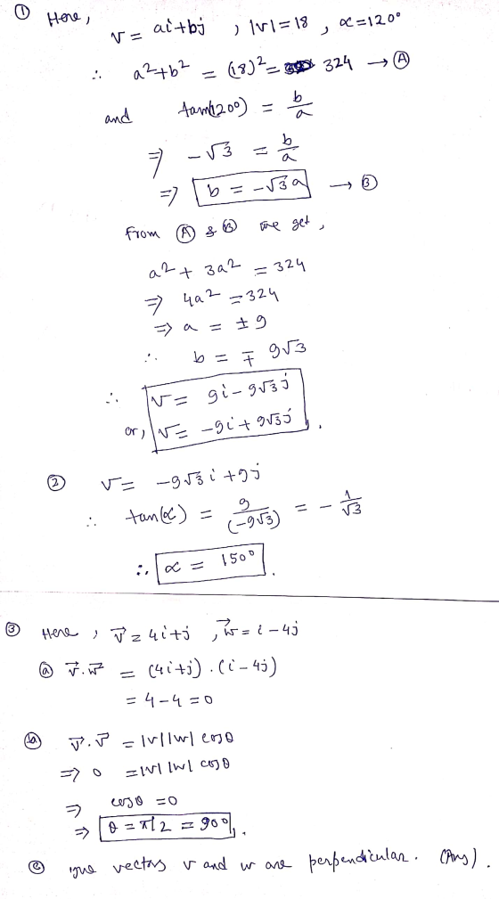 Here, aitbj 0=120° , 1V1= 18 NE © .. a+b2 (18)² = 324 tam(200) = b and b 3 7 sal 3 b = from ASB me get , = 324 a2+ 3a2 => 402