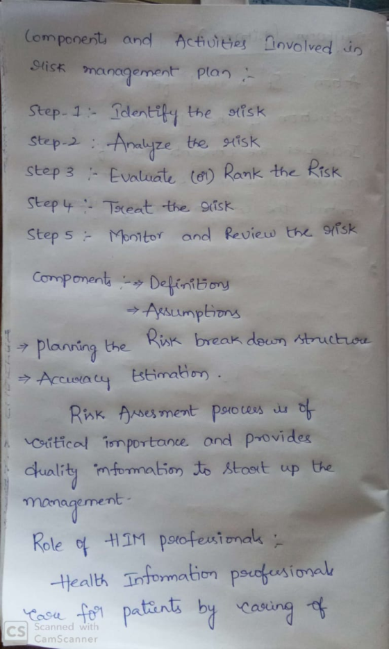 Components and risk management involved Activities plan i in Step 1: Step-2: Step 3 - Step 4 - Step 5 : Identify the risk Ana