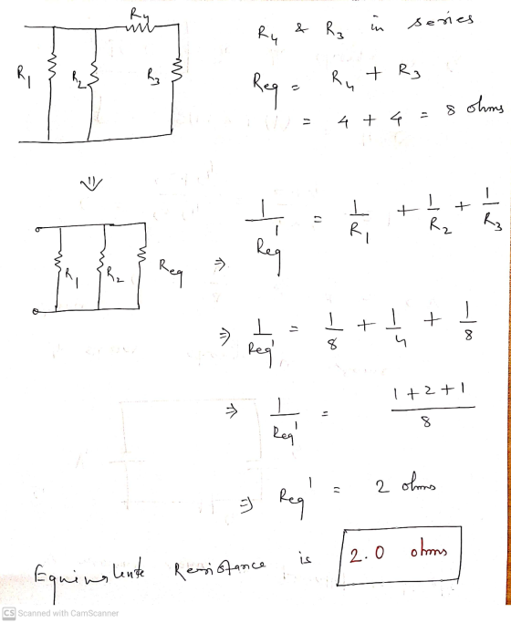 Ry w & R₂ in series Ry RI ma We an Rega Ry + R₂ 8 ohms 4 + 4 = L + + ) R2 Top Req - + t -1 1/ 1 I Regl 8 1+2+1 VE 8 Reg Reg 2