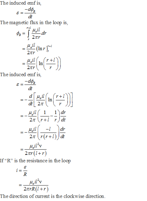 The induced emf is, dt The magnetic fhux in the loop is, il The induced emf is, dt IfR 1s the resistance in the loop 27rR(l
