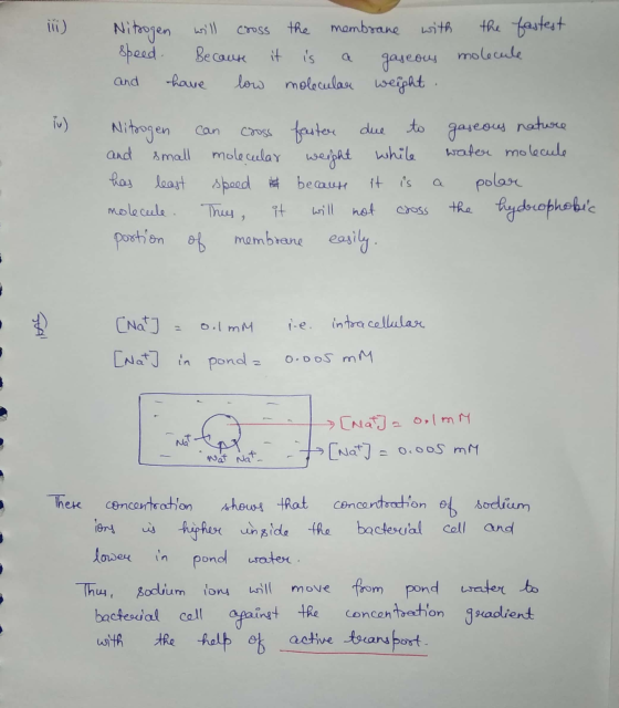 Nitrogen will cross the membrane with the fastest speed. Because it is molecule gaseous and have low molecular weight. Q Nitr