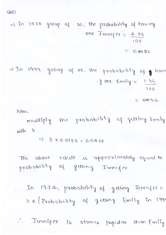 (22) In 1914 1Oup af 20, the psobability af hav one-Jennifer= 4.03 in 1999 group of o, ihe psobobity hovi one Emily-3G 10 0 J