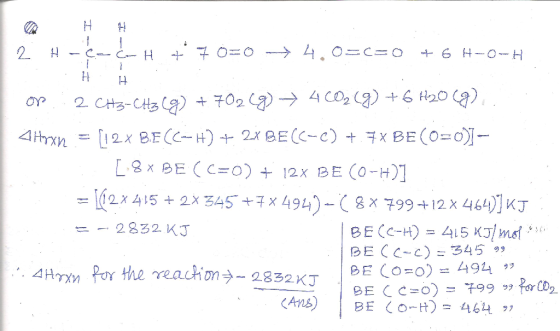 H 2 6 HO-H 4 C02 9)+6 H20 a) 2 CH3-CH ) 702 ) OYP x BE(0 o- - [12x BECC-H)2x BE(C-C) 4trxn L8x BECC=0) 12x BE (0-H = [12x 415