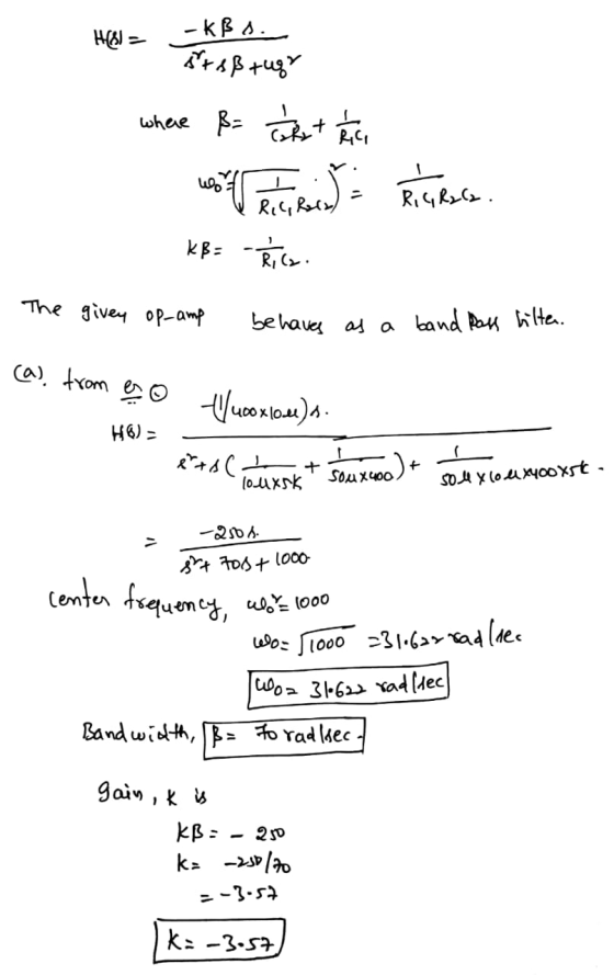 HB) = -K Bd Staß tugr where Be That Reach - wat in KB: Rica. Rules 1. The giver op-amp behaver as a band pass bilte. (a) from