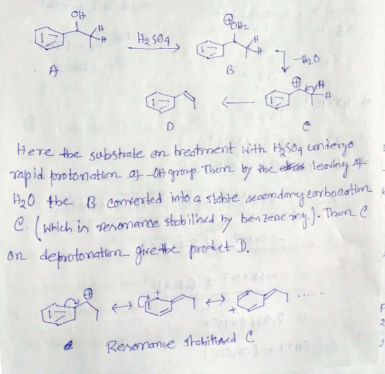 BOAT A H2504, DTX 7 tho Here the substrate on treatment with H₂SOq undergo rapid protonation of OH group. Then by the etish l