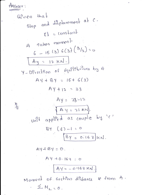 lSwer - Gren tha 6lop and displacemet at C A Takes mornen Ay 33 Ay33-12 Moment of sect%าวิ dostana efrom A