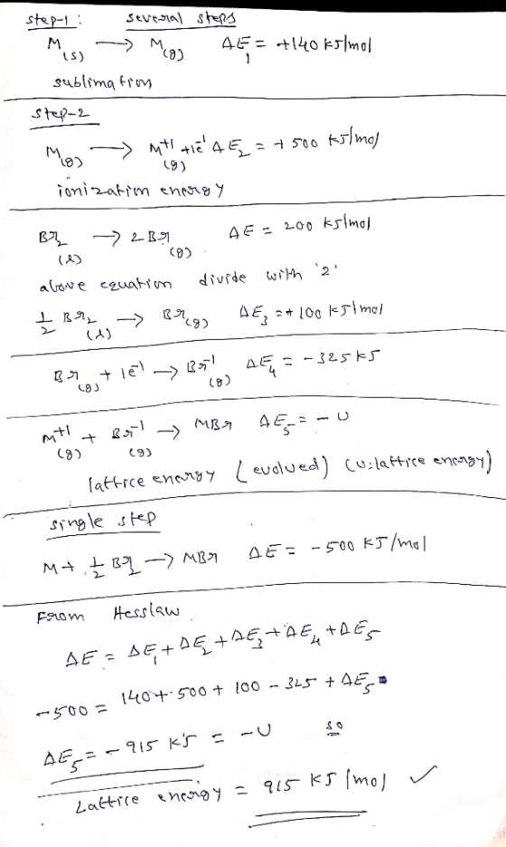 step-l: several steps M > Man AE = +140 k5lmol (S) sublima from step-2 Mos mtl the aq=+500 kilmos ionizatim energy B2 - 2B9 A