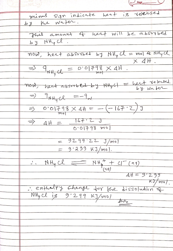 e Page - Page minus sign indicate heat is released by the water. This amount of heat will be absorbed by NHyl. now, heat abso
