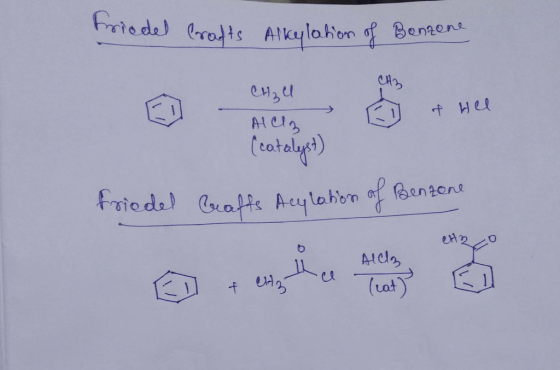 triedel Crafts Alkylation of Benzone CH₂U of Hel Allg (catalyst) friedel Grafts Acylation of Benzene eH20