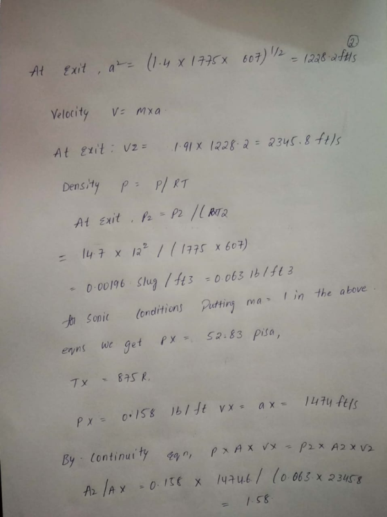 (aag.aftl s Velocity V mxa Dens typ P/ RT At Exit , P P RT 0-00196 Slug /fs o os 143 Sonit londitions Putting ma in the akove