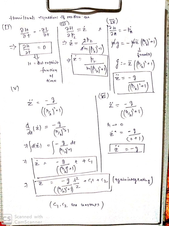 Hamiltons equations of motion are 2-8 lat = at at - (TV) É & PH = -84 | yg = - whiz (72) + 1) fromcas NN, - 0 Bm Chest 7 14