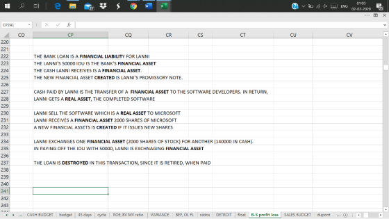 ? v . ** 01:03 ENG 02-03-2020 25 CP241 - X for СР CO CO CR CS CT cu cro 220 THE BANK LOAN IS A FINANCIAL LIABILITY FOR LANNI