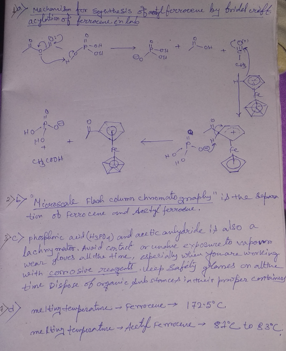 toy machenSyn freo Sylathesis of actyl ferrocene by Bridel crift acylail of ferrocene en lab 192 poh -OH old Mt alb / HO y co