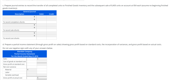 c. Prepare journal entries to record the transfer of all completed units to Finished Goods Inventory and the subsequent sale