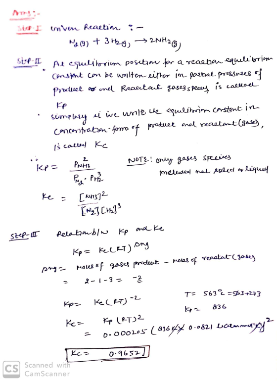 st? I inven Realbim :- Ng (9) + 3H8g) ->2NH36) Step II Al equilibrium position for a reaction equilibrium constant can be wri