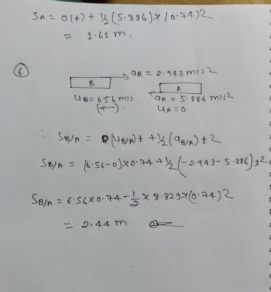 SA=0(t) + % (51886) x 10.7472 = 1.61 m. AB= 2.943 m2 | A | UB=6. 56 ms 9A=5.886 mise YA-O - SB/ A UBA + + % (IBA) + 2 SB/A =