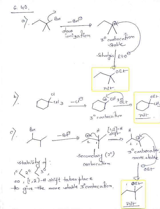 6. 40 BM glowe zation y carbocation 1 - Stable Solvolysis Etoo JOEL Plt. der 7 din egen for 19 y 10, gan 3° carbocation Pot H