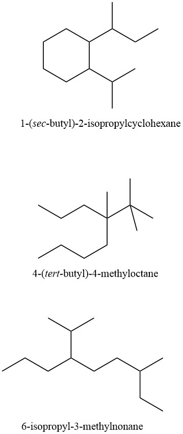 1-(sec-butyl)-2-isopropylcyclohexane 4-tert-butyl)-4-methyloctane 6-isopropyl-3-methylnonane