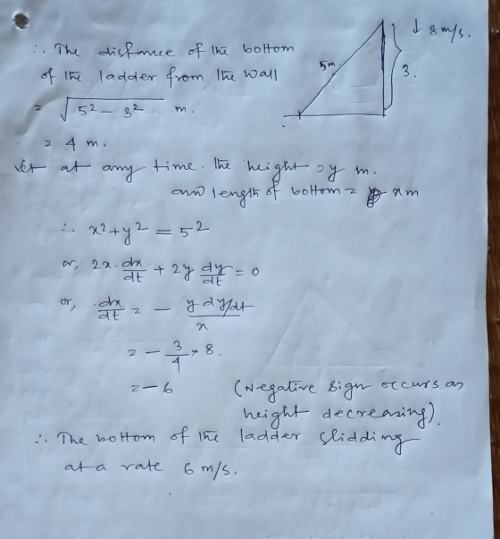 I 8 m/s. 5m 3. . The distance of the bottom of the ladder from the wall 52 - 32 2 2 4 m. ver at any time. The height ay m. au