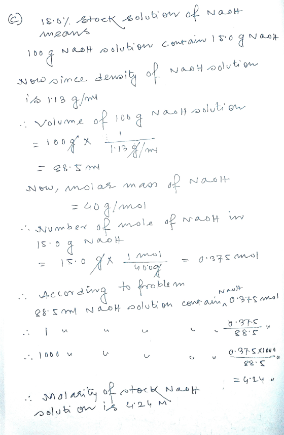 Naolt • g/m (② 100g ow since density 15.6% Stock solution of means Naot solution contain 1500 g Naolt of Naoh solution I Naot