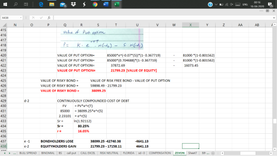 © v ENG 00-16 16-04-2020 26 - X o for Pa R value of T U V W X Y Z AA AB A s Put option P= K. e ..(-d2) - S. N(di) X438 N 415