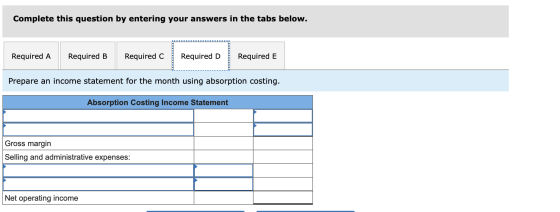 Complete this question by entering your answers in the tabs below. Required A Required B Required c Required D Required E Pre