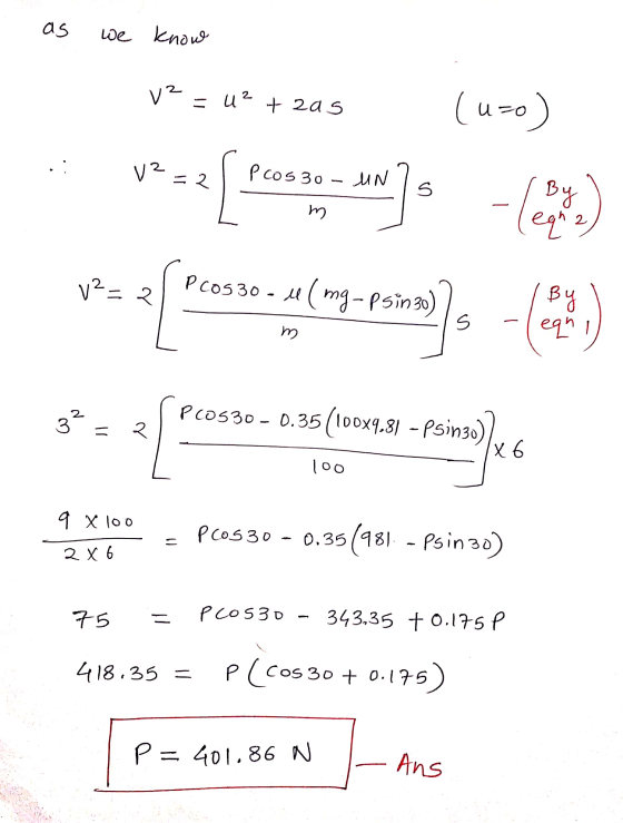 as we know va =u²+zas (uzo) V2 v? - - २ = 2 [Passo - um seinen = { posa y/(wy-come). -(2) -finale 2 PCOS30 - 0.35 (100X9.31 –