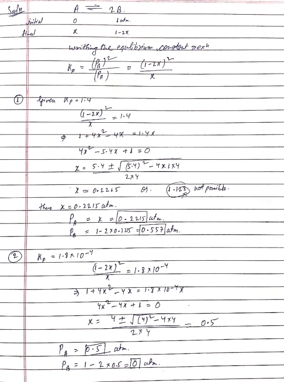 A Soln 2B initial ch x 1-2x Withing the equlibrium.cometent sexu Ko - trobe . ti-za) ( int given upeliu (-28) 1.4 0 + 4x 4x a
